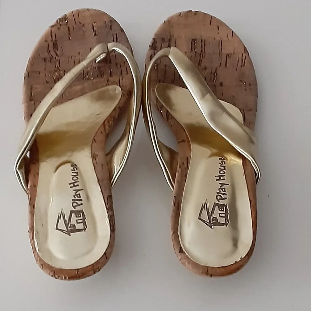 Playhouse gold & cork little girl sandals size 13